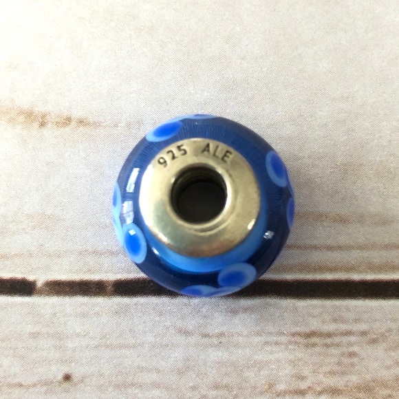 PANDORA blue Murano glass bead with flowers - Picture 2 of 3